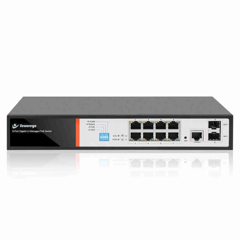 Secureye Layer 2 Poe Swicth 8port (Managed L2) + 2 (SFP Giga) – S-8GE-M-2UG-AI-VLAN